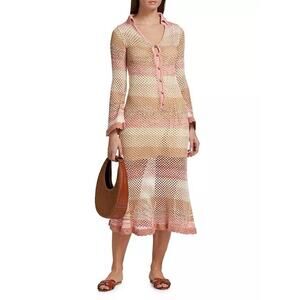 NWOT Hannah Artwear Caroline Crochet Sweater Dress Coverup Pink Striped 0 (XS)